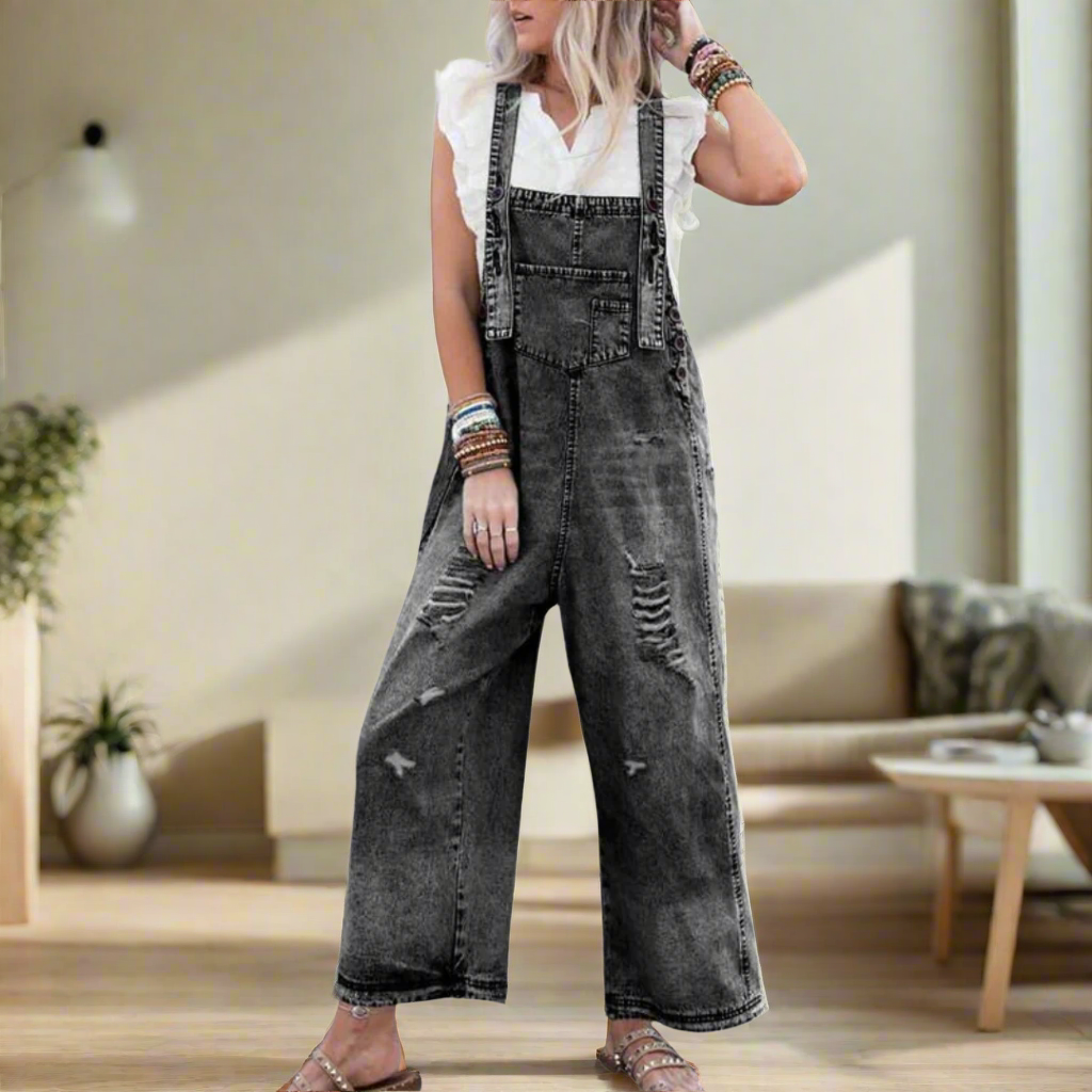 Women's Vintage Plain Jumpsuit with Adjustable Fit-Women's Jumpsuits-Bellmaren-Space Gray-S-My Store