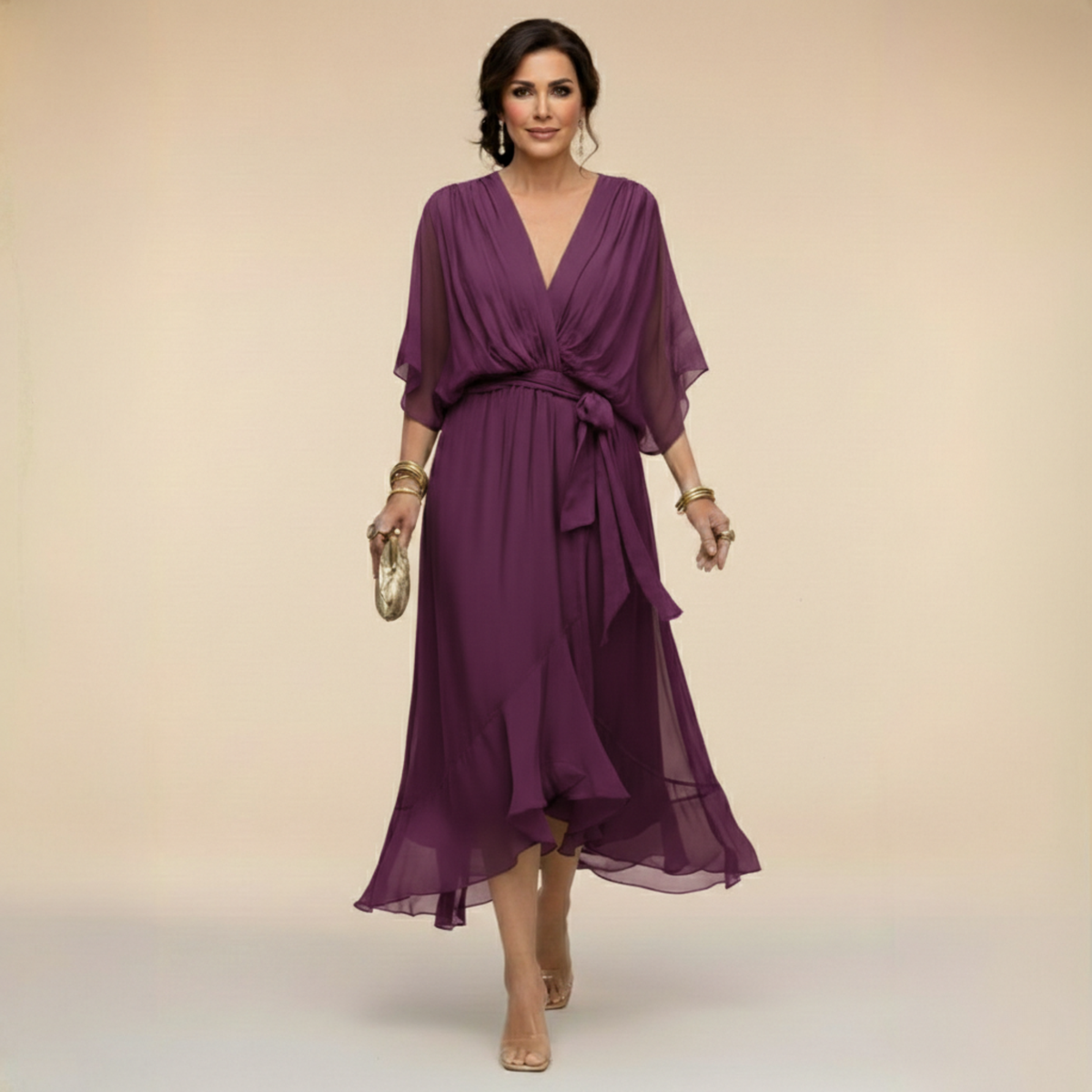Abigail | Stylish Chiffon V-Neck Dress by My Store