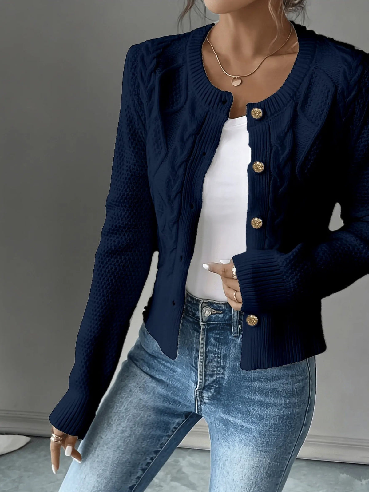 Women's Cable-Knit Button-Front Cardigan-Women’s Cardigans-Bellmaren-Black-S-My Store