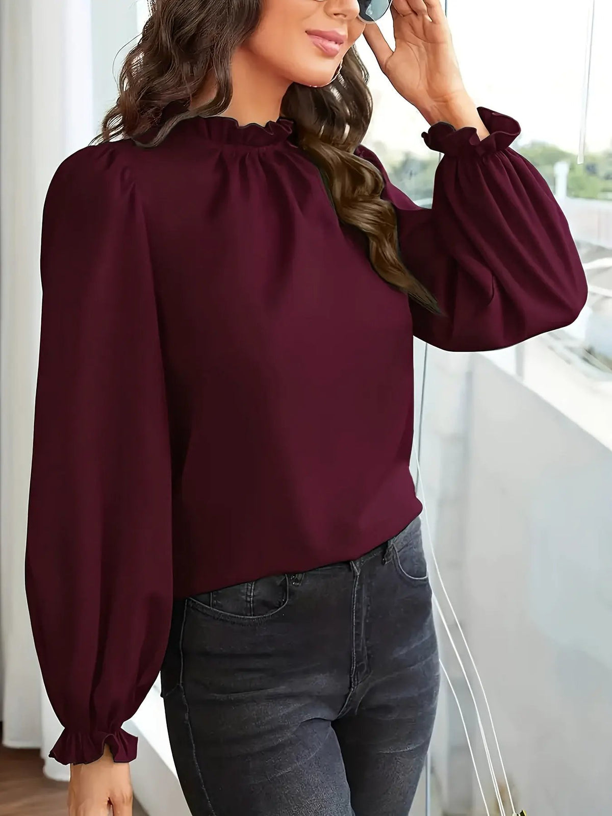 Tamsin | Ruffled High-Neck Puff Sleeve Blouse by My Store