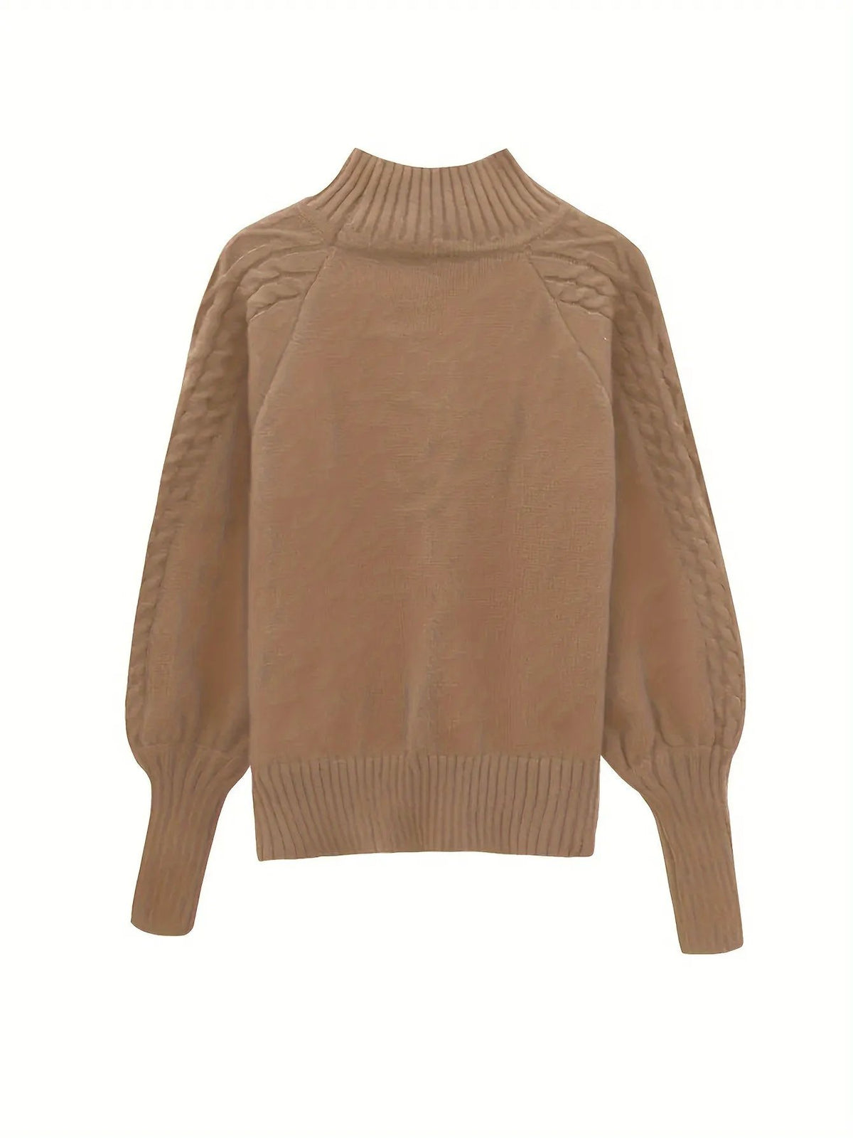 Women's Cable Knit Half Collar Sweater For Layering-Women's Sweaters-Bellmaren-Khaki-S-My Store