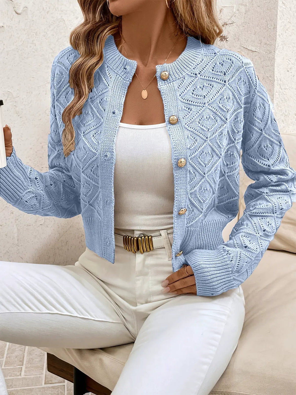 Della | Textured Button-Front Cardigan by My Store