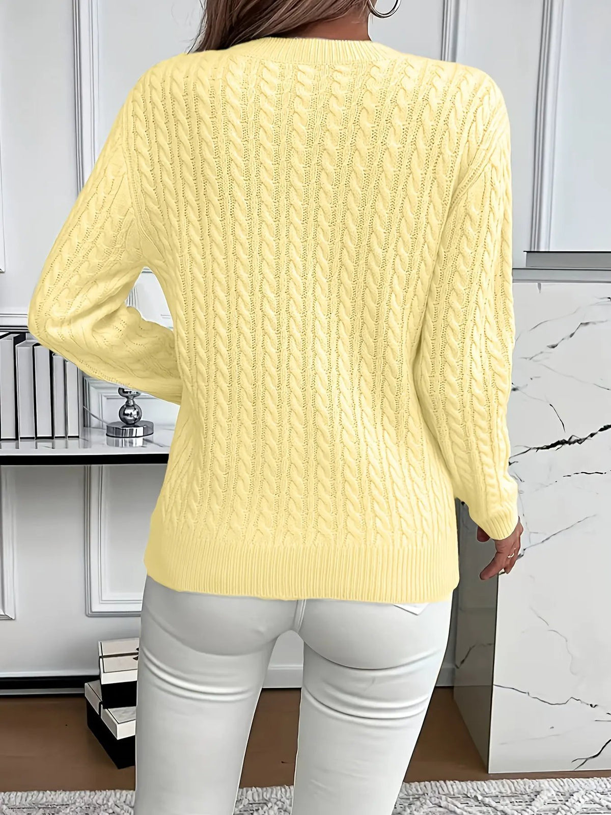 Women's Cable Knit Round Neck Jumper Relaxed Silhouette-Women's Sweaters-Bellmaren-Light Green-S-My Store
