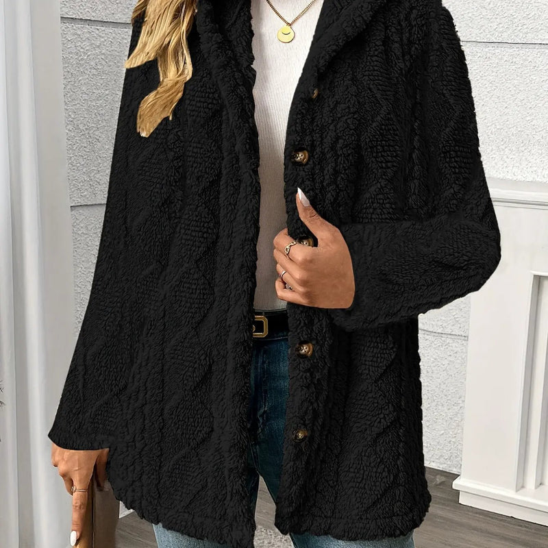 Women's Textured Button-Front Coat – Relaxed Fit Winter Coat