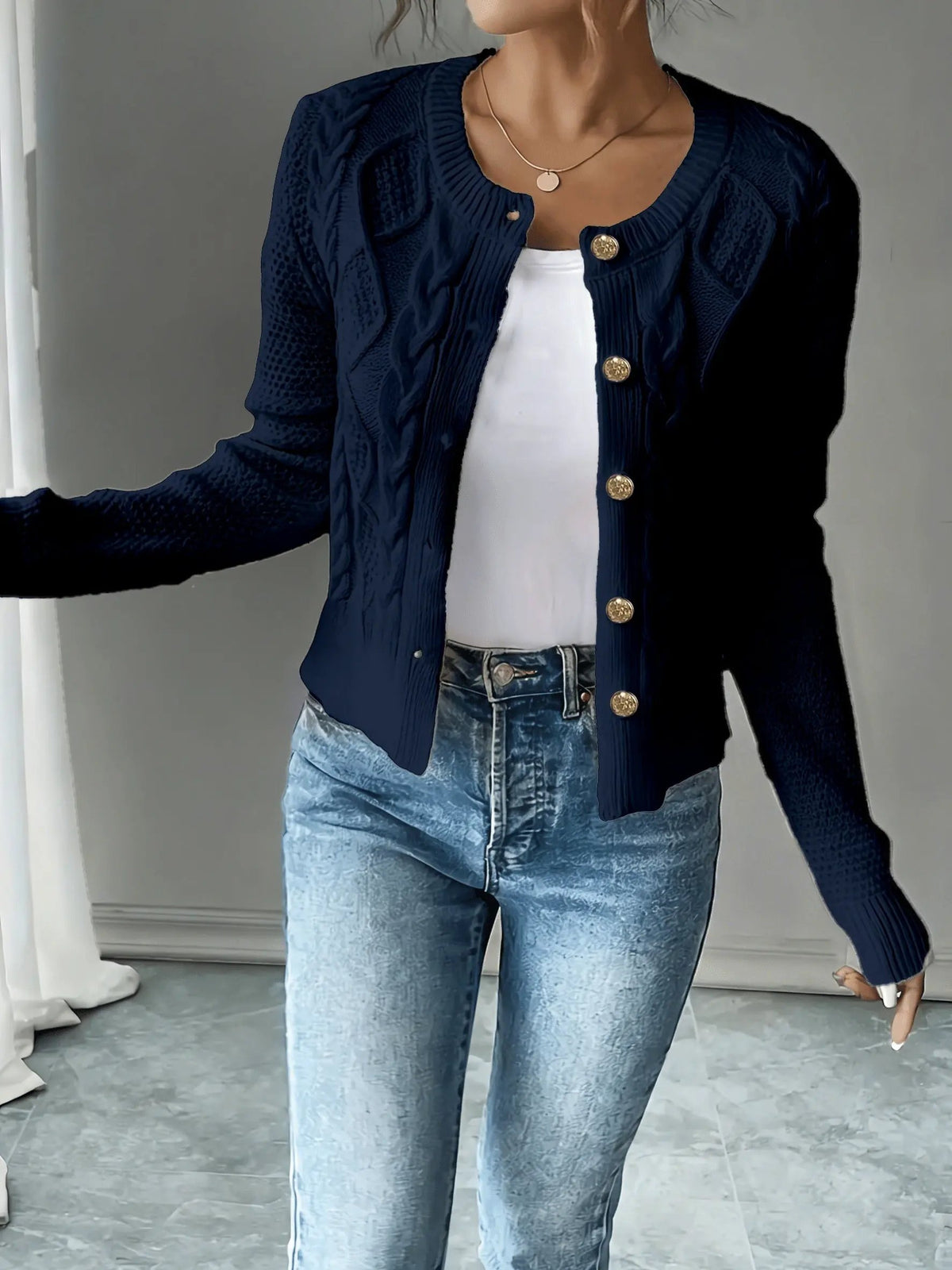 Women's Cable-Knit Button-Front Cardigan-Women’s Cardigans-Bellmaren-Black-S-My Store