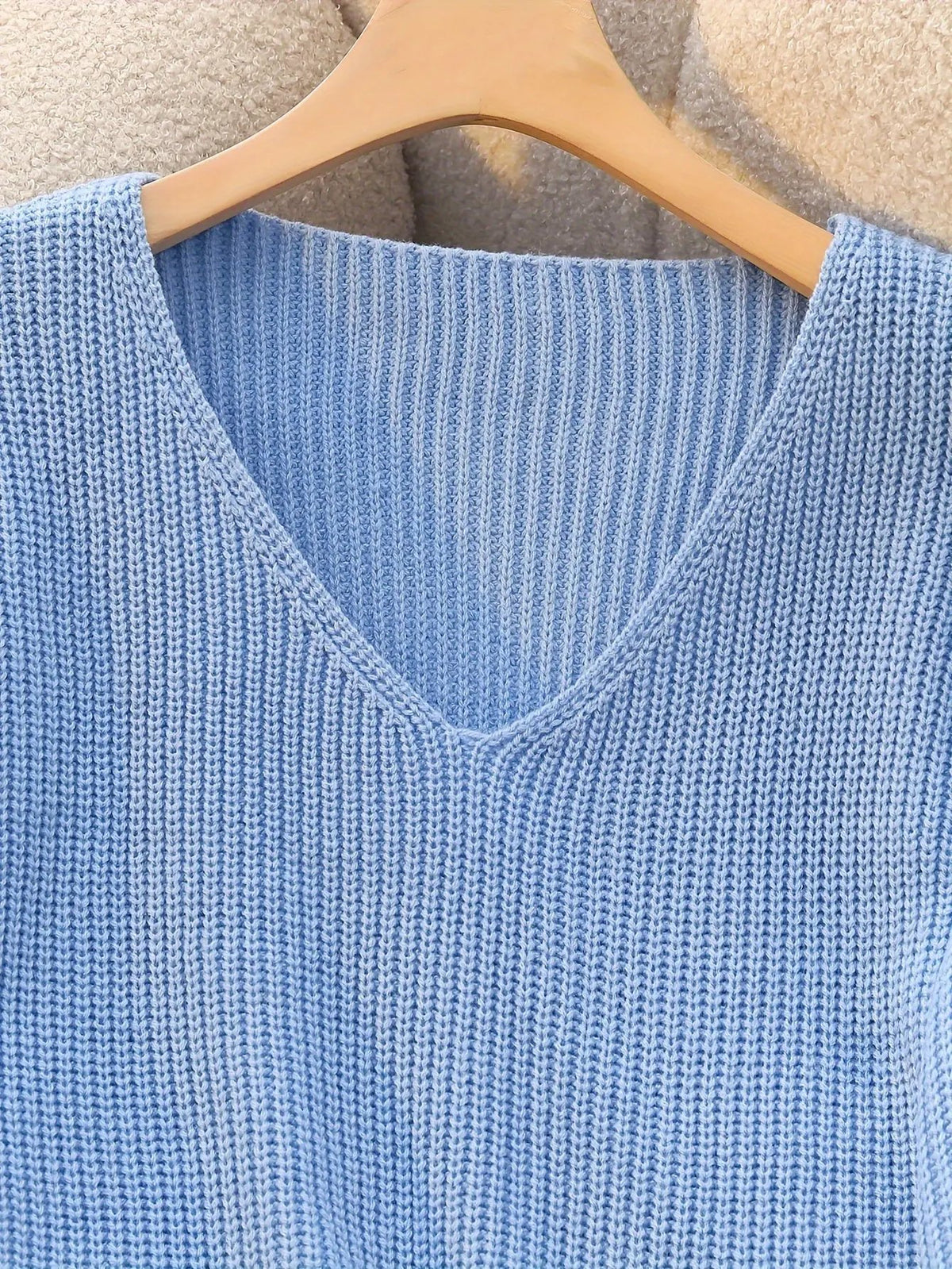 Women's Ribbed V-Neck Sweater with Button Cuffs by Bellmaren