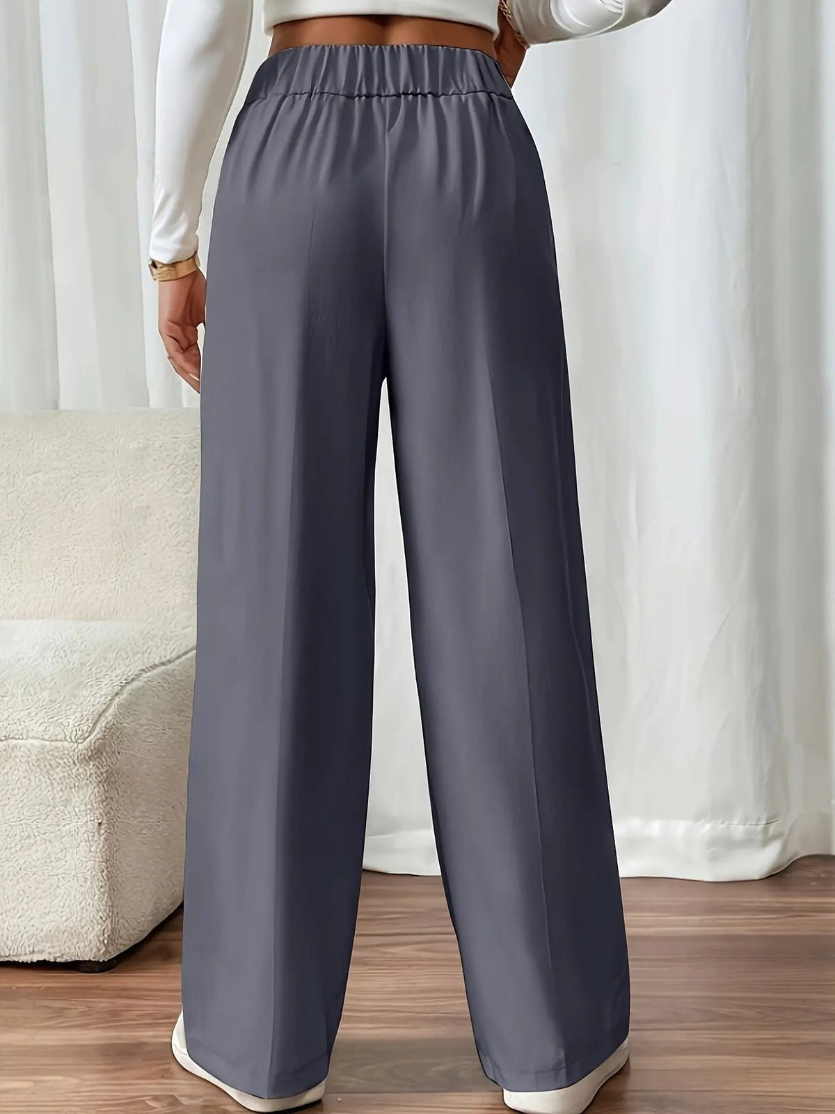 Women's Tailored Wide-Leg Trousers with Elastic High Waist-Women's Trousers-Bellmaren-Apricot-S-My Store