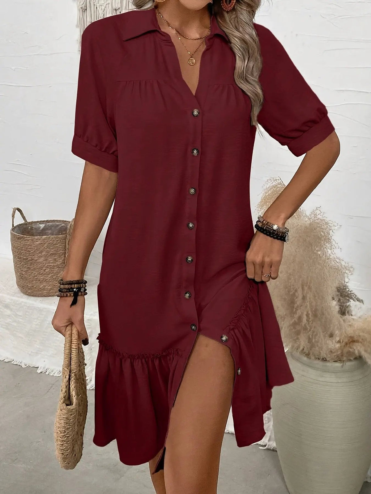 Maevelle | Buttoned Boho Midi Dress by My Store