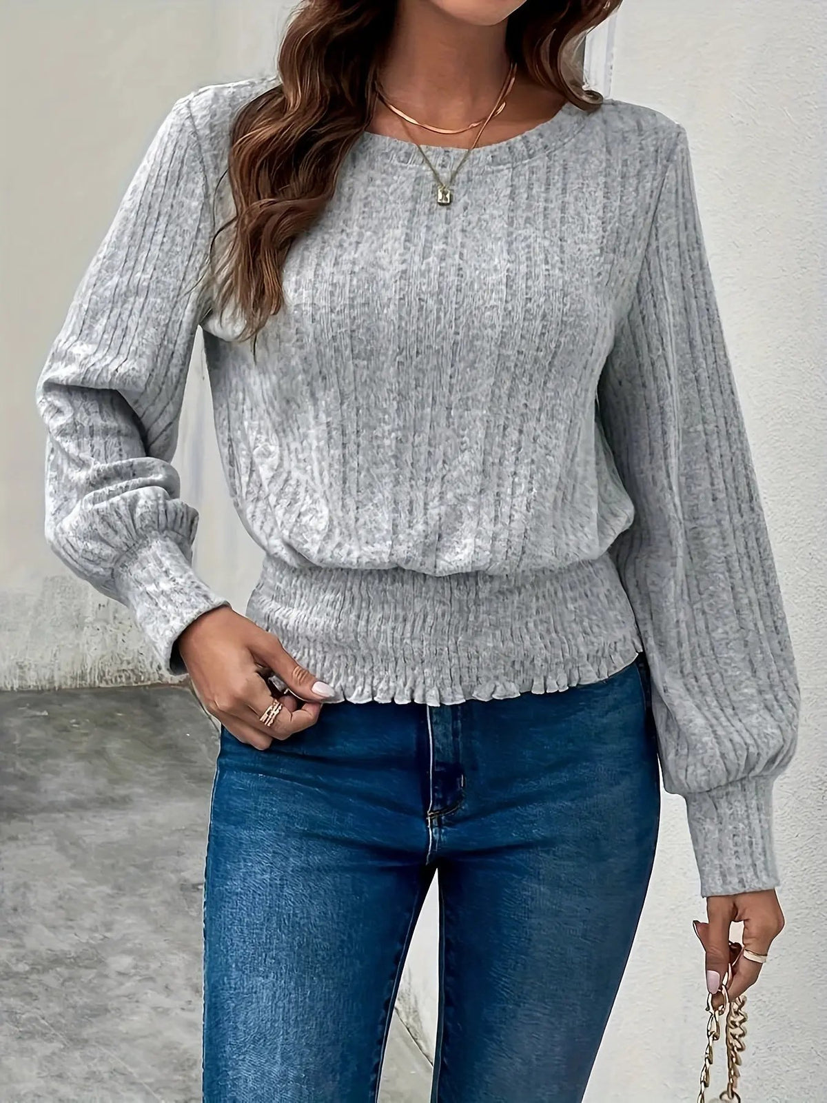 Corinthia | Smocked-Hem Ribbed Top by My Store