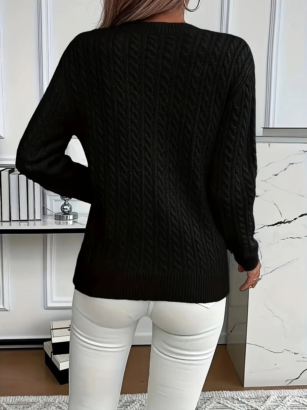 Women's Cable Knit Round Neck Jumper Relaxed Silhouette-Women's Sweaters-Bellmaren-Light Green-S-My Store