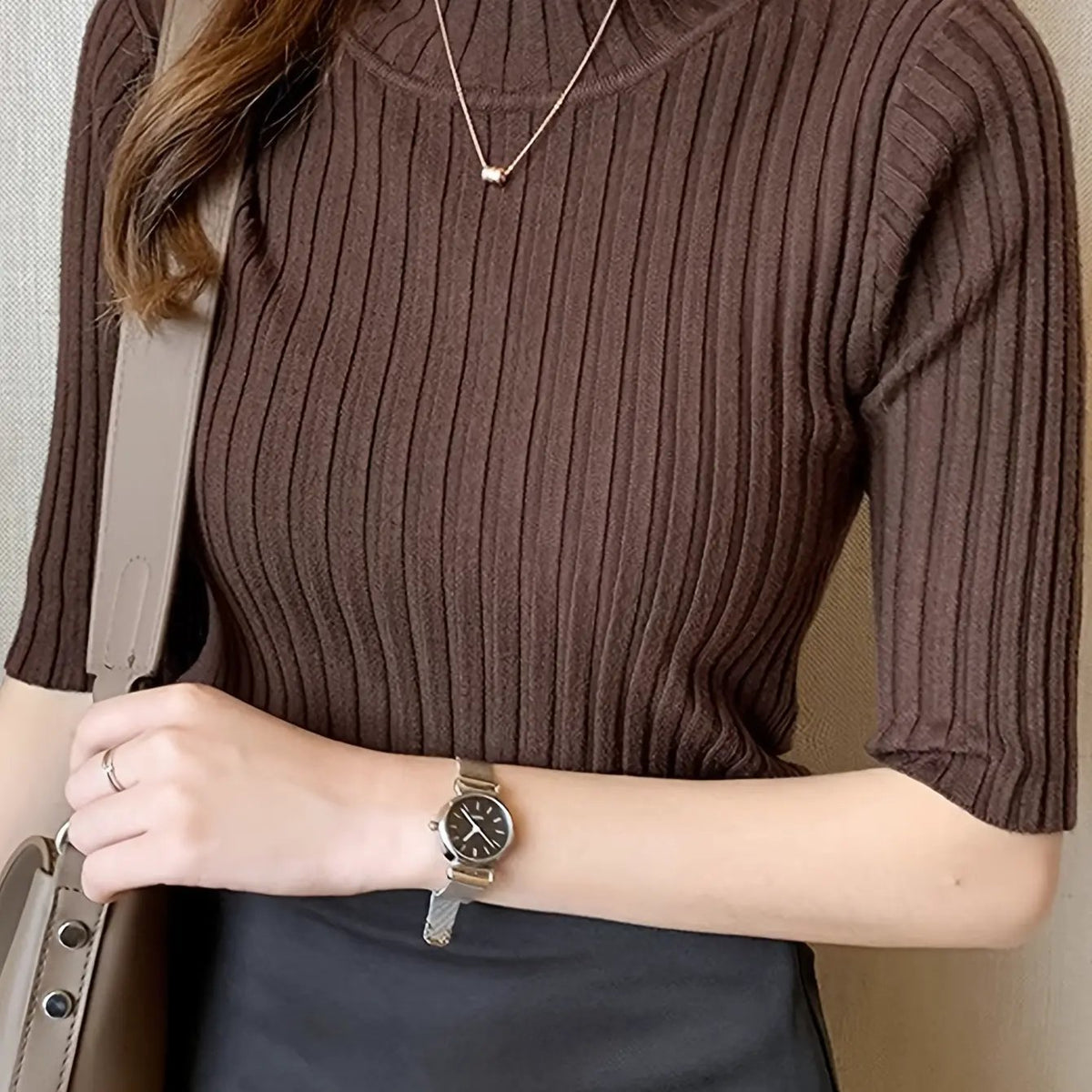 Women's Ribbed Mock Neck Top - Slim Profile-Women's Sweaters-Bellmaren-Khaki-One Size-My Store