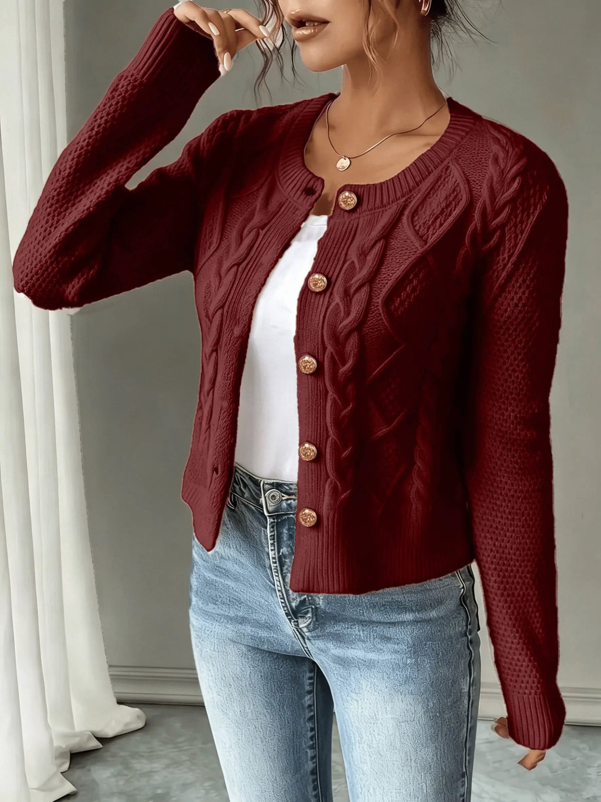 Women's Cable-Knit Button-Front Cardigan-Women’s Cardigans-Bellmaren-Black-S-My Store