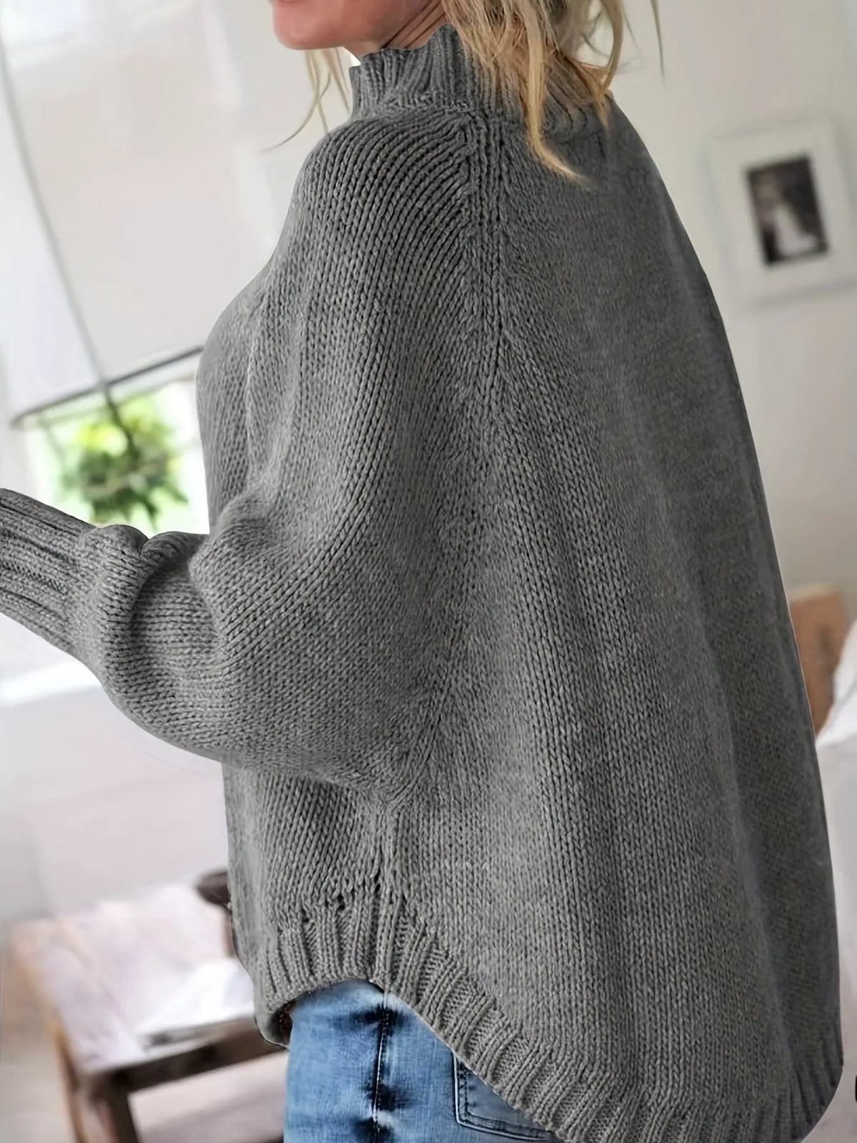 Women's Cable-Knit High-Neck Jumper - Relaxed Fit-Women's Sweaters-Bellmaren-Dark Gray-S-My Store