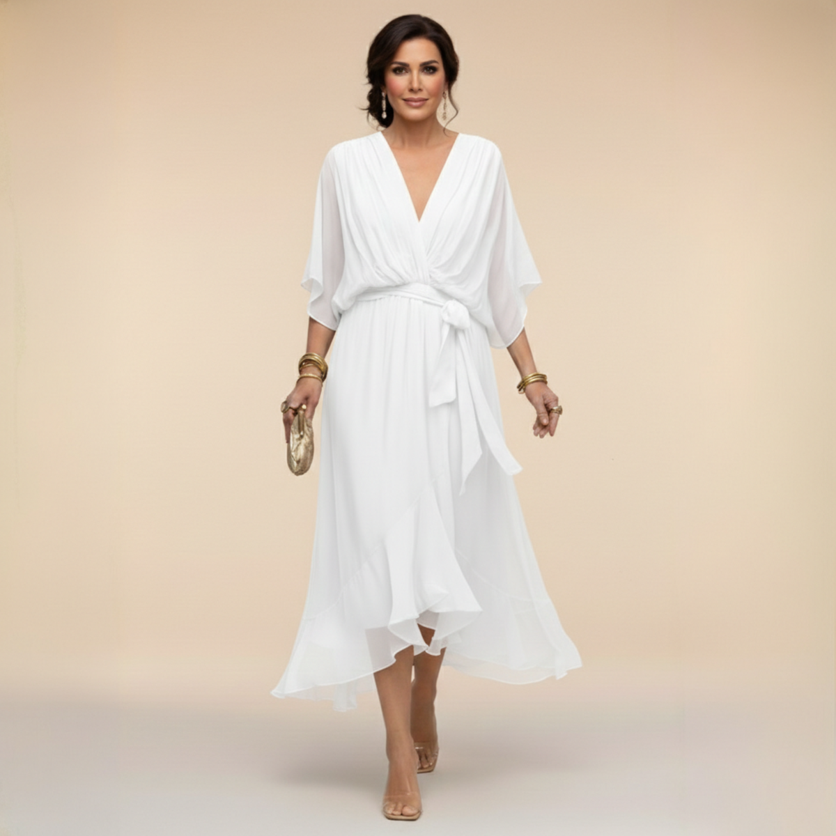 Abigail | Stylish Chiffon V-Neck Dress by My Store