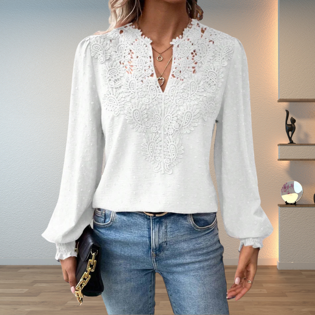 Marlene | Elegant Lace-Trim Blouse by Bellmaren
