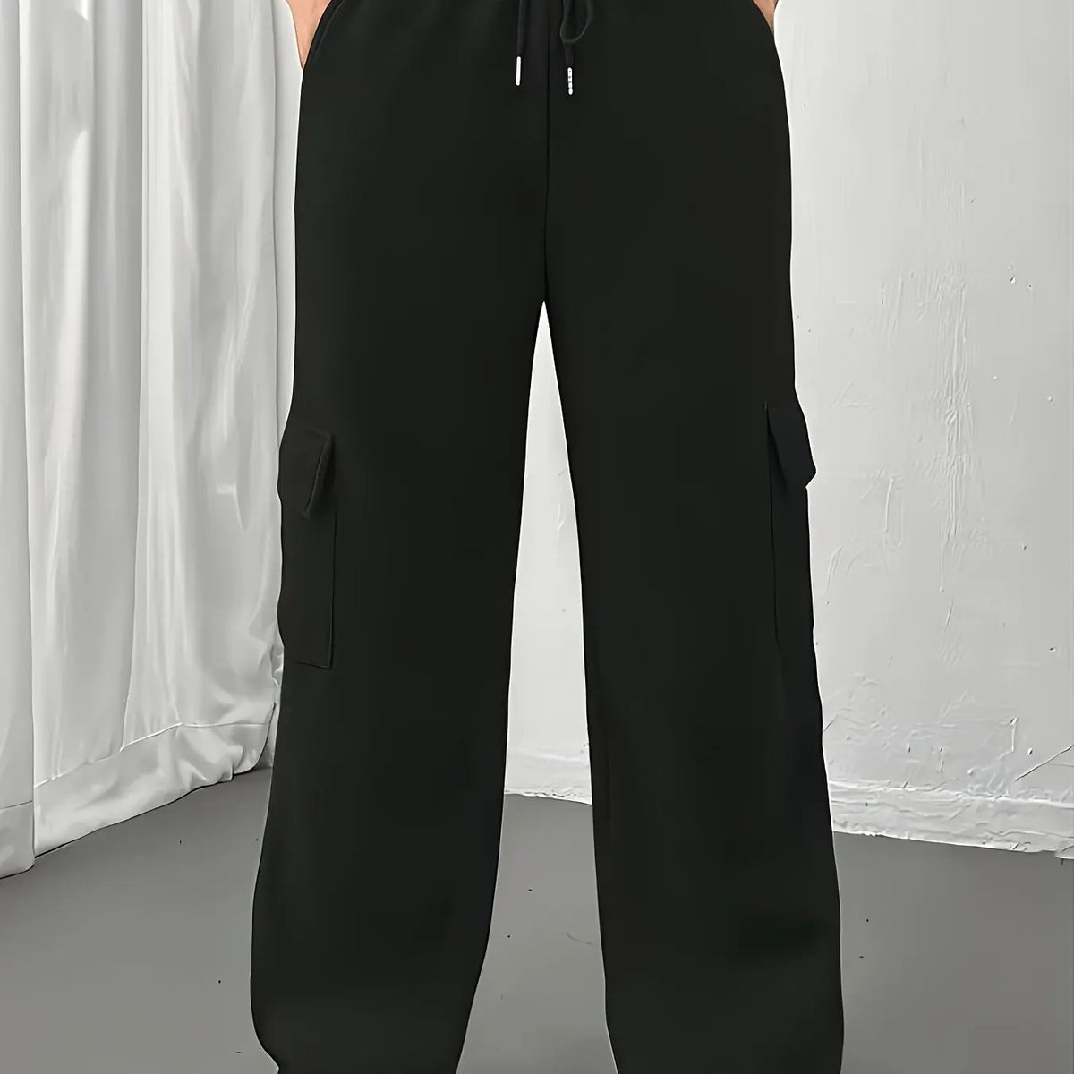 Women's Relaxed Cargo Joggers with Drawstring, Pockets-Women's Joggers-Bellmaren-Black-S-My Store