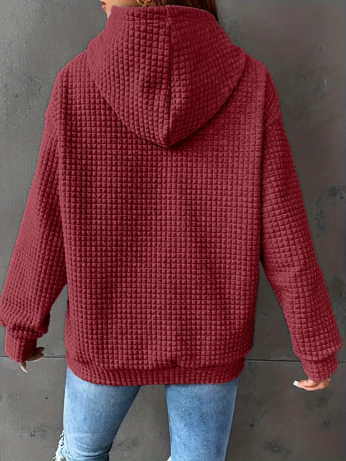 Women's Textured Hooded Top With Front Pouch-Women's Hoodies-Bellmaren-Burgundy-XL-My Store