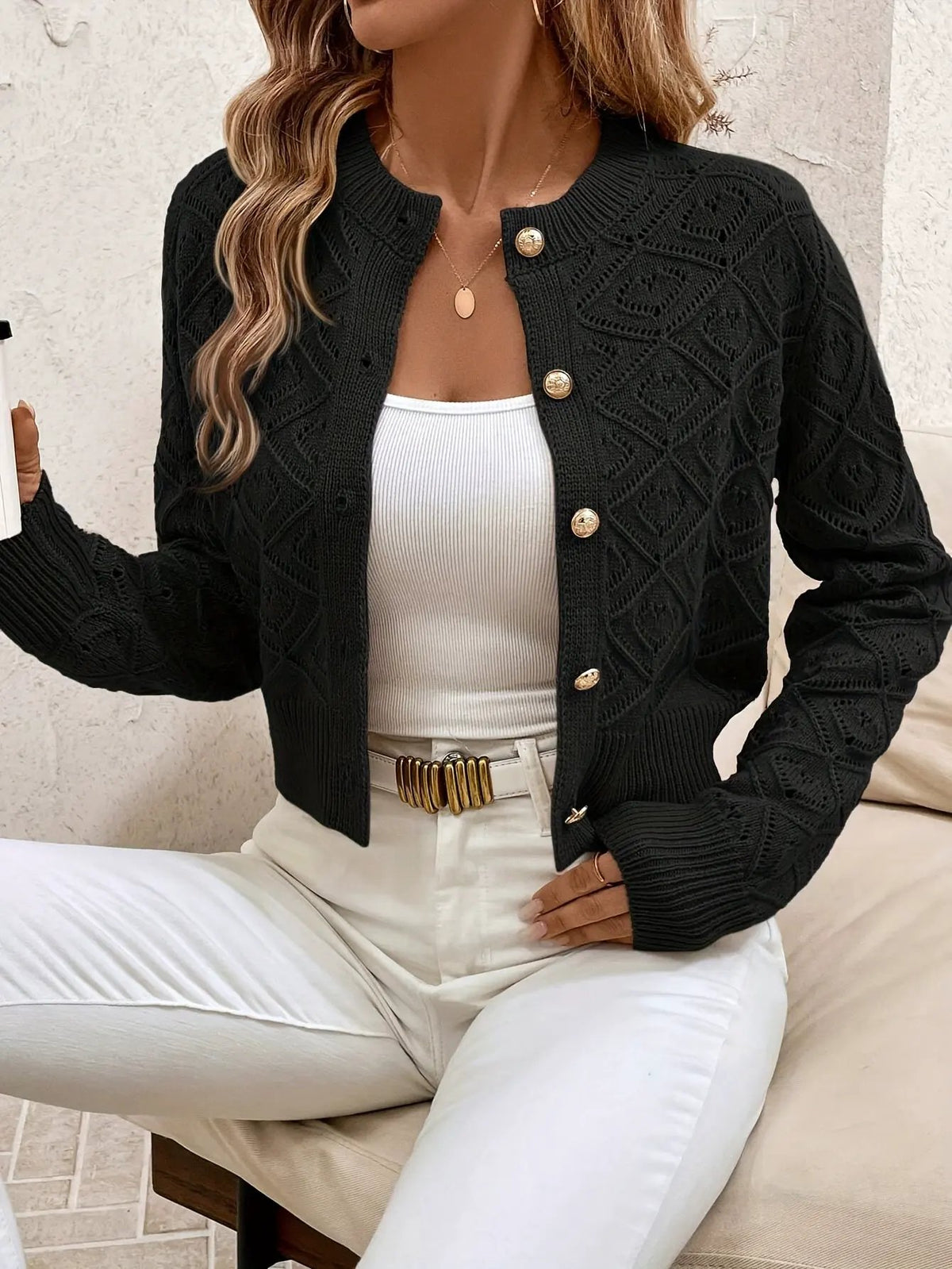 Della | Textured Button-Front Cardigan by My Store