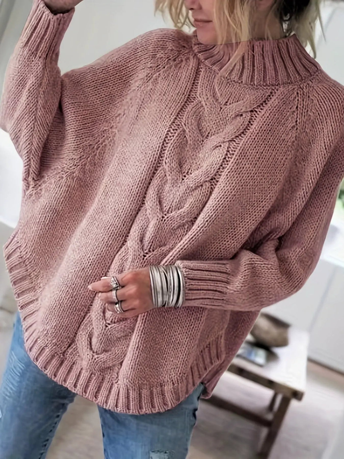 Women's Cable-Knit High-Neck Jumper - Relaxed Fit-Women's Sweaters-Bellmaren-Dark Gray-S-My Store