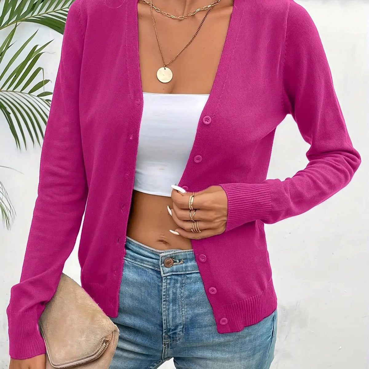 Women's Lightweight Cardigan with Classic Button-Front Closure by Bellmaren