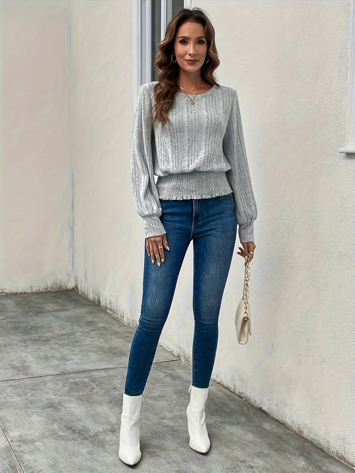 Corinthia | Smocked-Hem Ribbed Top by My Store