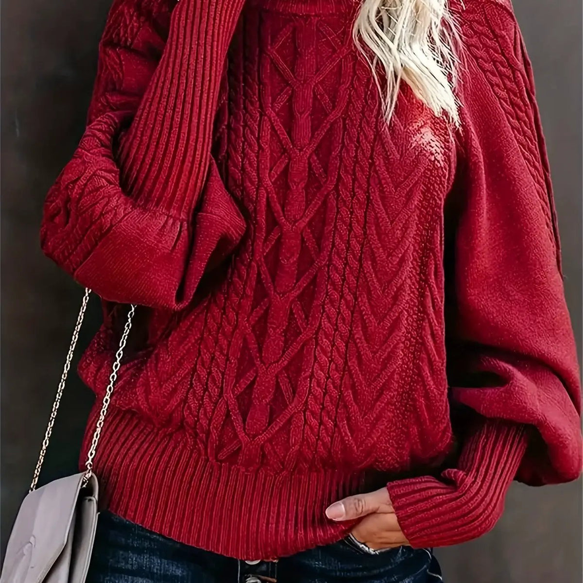 Women's Cream Cable-Knit Jumper Relaxed Fit-Women's Sweaters-Bellmaren-Red-S-My Store