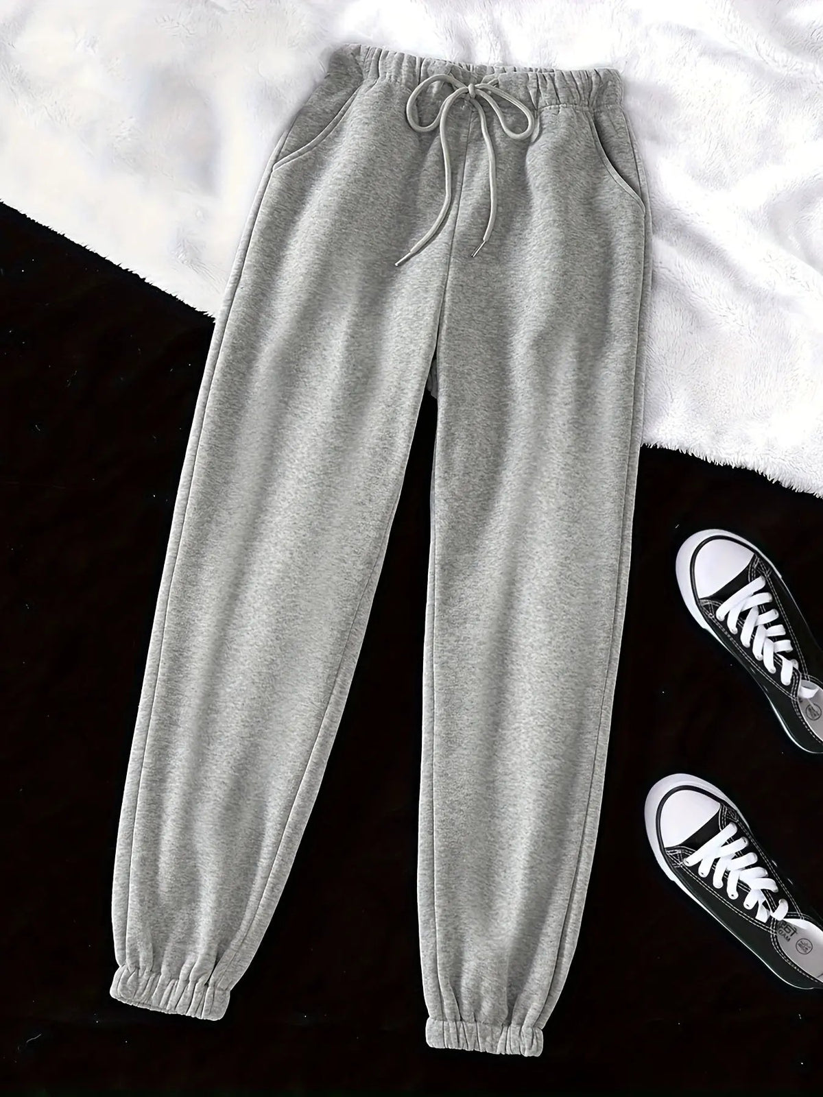 Women's Relaxed Drawstring Joggers with Cuffed Hem-Women's Joggers-Bellmaren-Light Grey-XS-My Store
