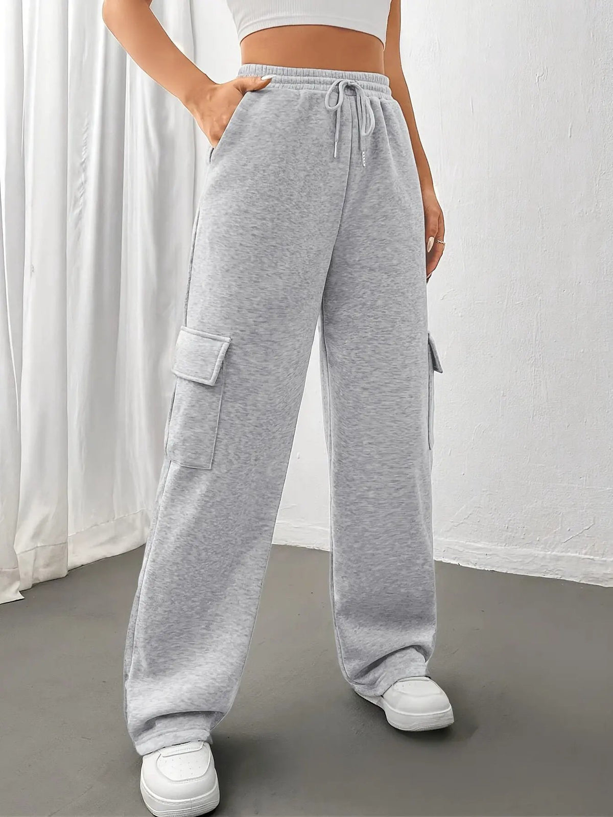 Women's Relaxed Cargo Sweatpants with Deep Pockets-Women's Trousers-Bellmaren-Light Grey-S-My Store