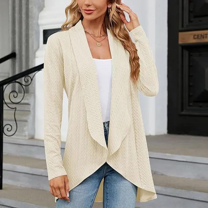 Women's Relaxed Open-Front Draped Cardigan-Women’s Cardigans-Bellmaren-Beige-XS-My Store