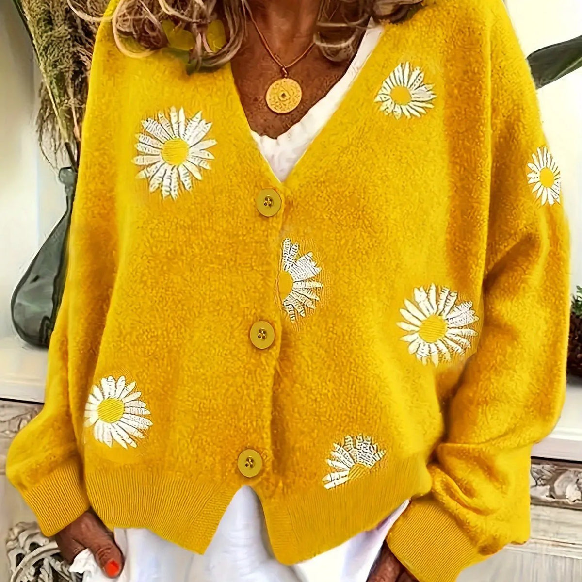 Maribel | Floral Embroidered Button-Front Cardigan by My Store