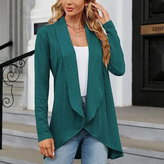 Women's Relaxed Open-Front Draped Cardigan-Women’s Cardigans-Bellmaren-Green-XS-My Store