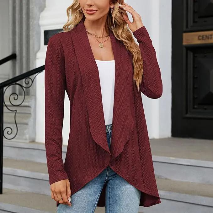 Women's Relaxed Open-Front Draped Cardigan-Women’s Cardigans-Bellmaren-Burgundy-XS-My Store