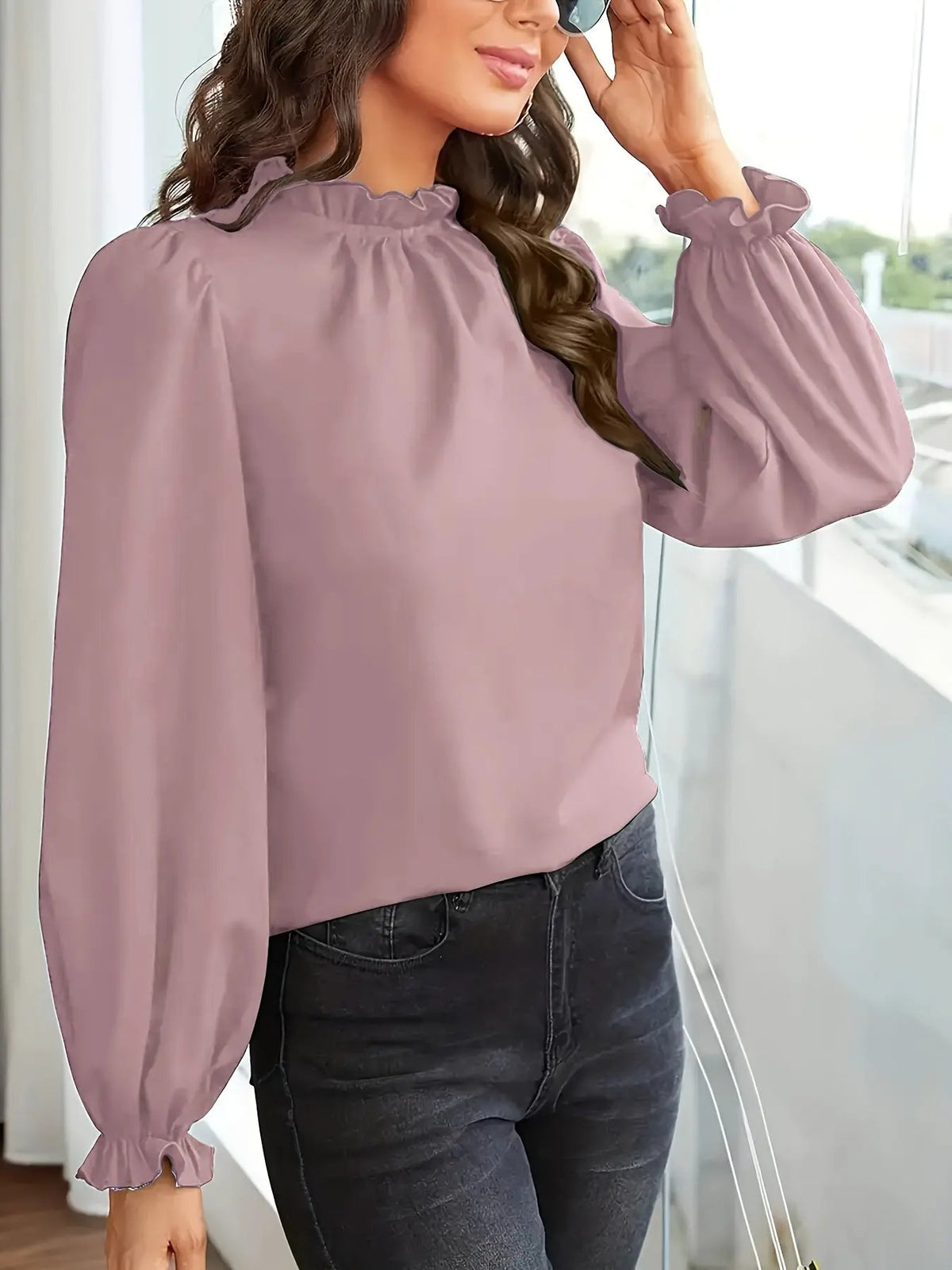 Tamsin | Ruffled High-Neck Puff Sleeve Blouse by My Store