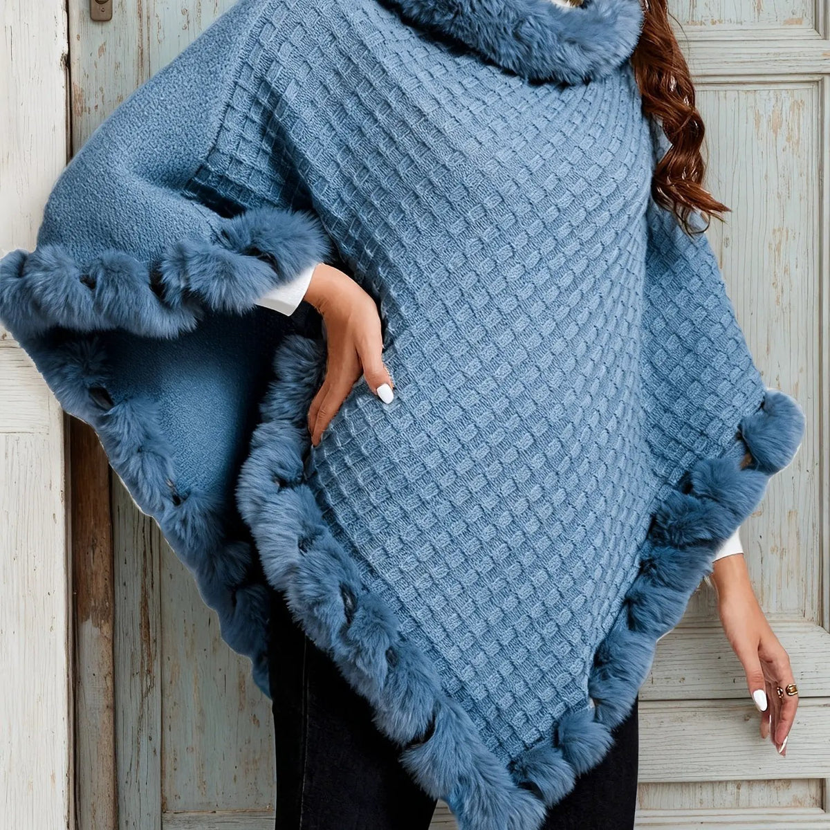 Willow | Cozy Fur-Trim Poncho by My Store