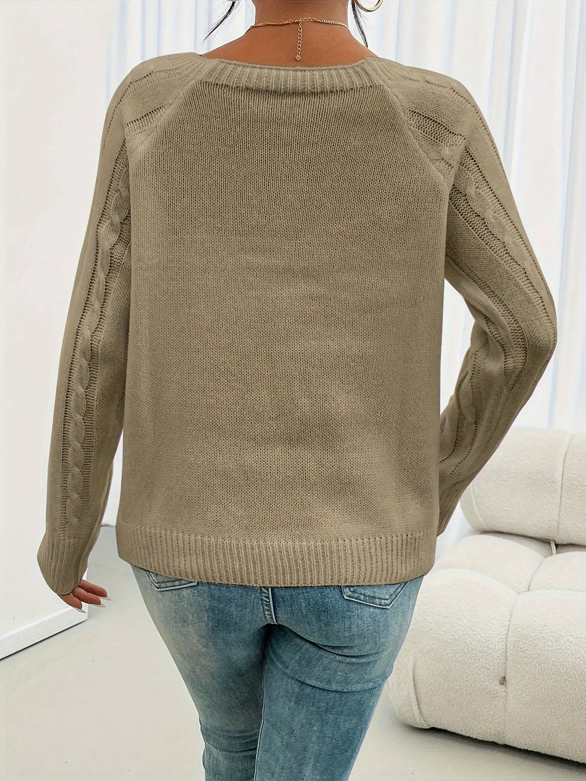 Women's Button-Front Textured Jumper with Lantern Sleeves by Bellmaren