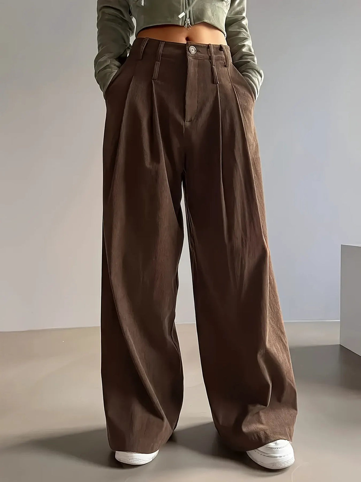 Women's Pleated Wide Leg Trousers Relaxed Fit-Women's Trousers-Bellmaren-Black-S-My Store