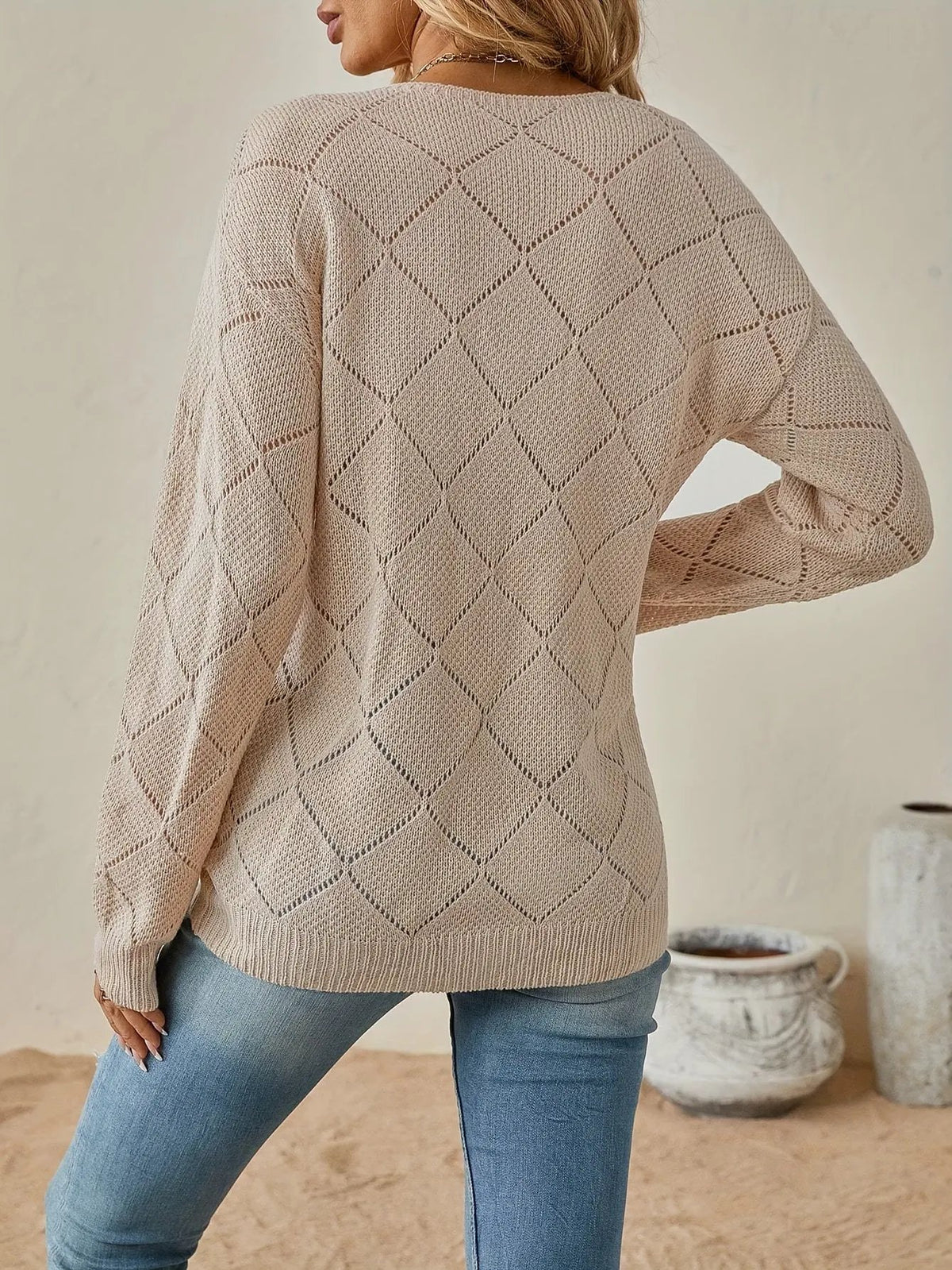 Camryn | Openwork V-Neck Sweater by My Store
