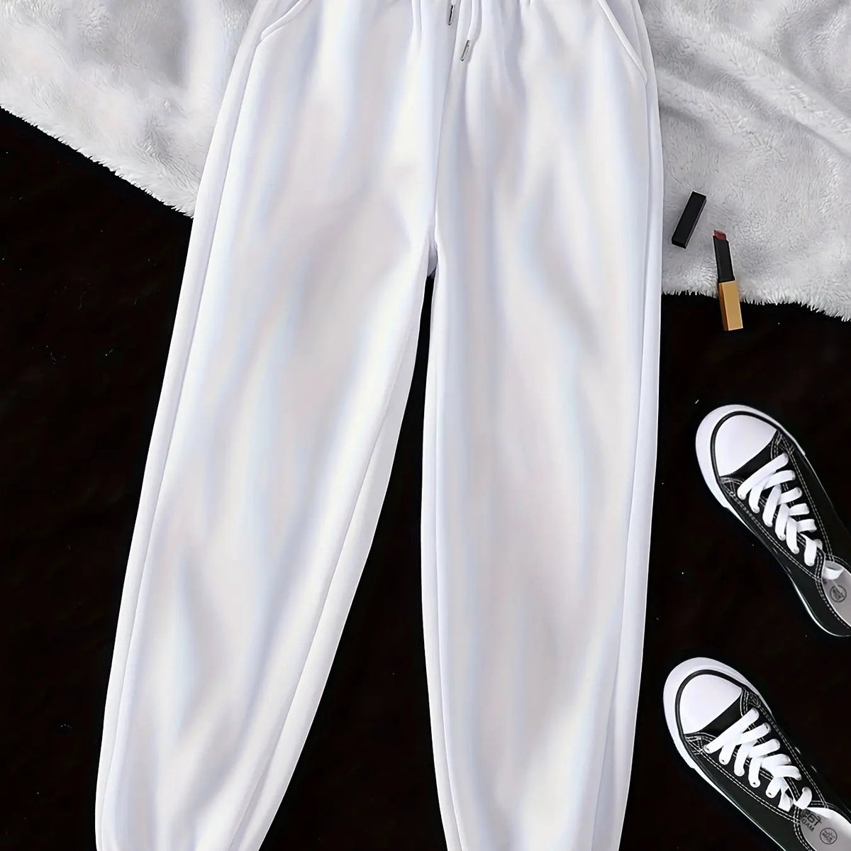 Women's Relaxed Drawstring Joggers with Cuffed Hem-Women's Joggers-Bellmaren-White-XS-My Store