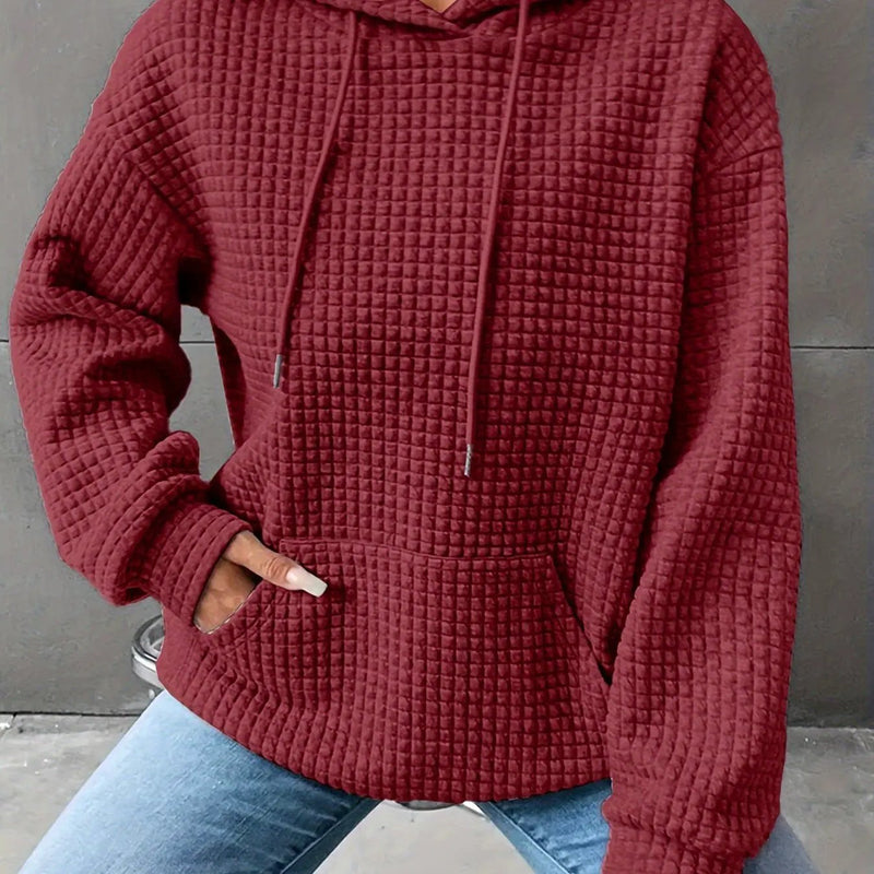 Women's Plus Size Waffle-Knit Hoodie – Front Pouch Pocket, Relaxed