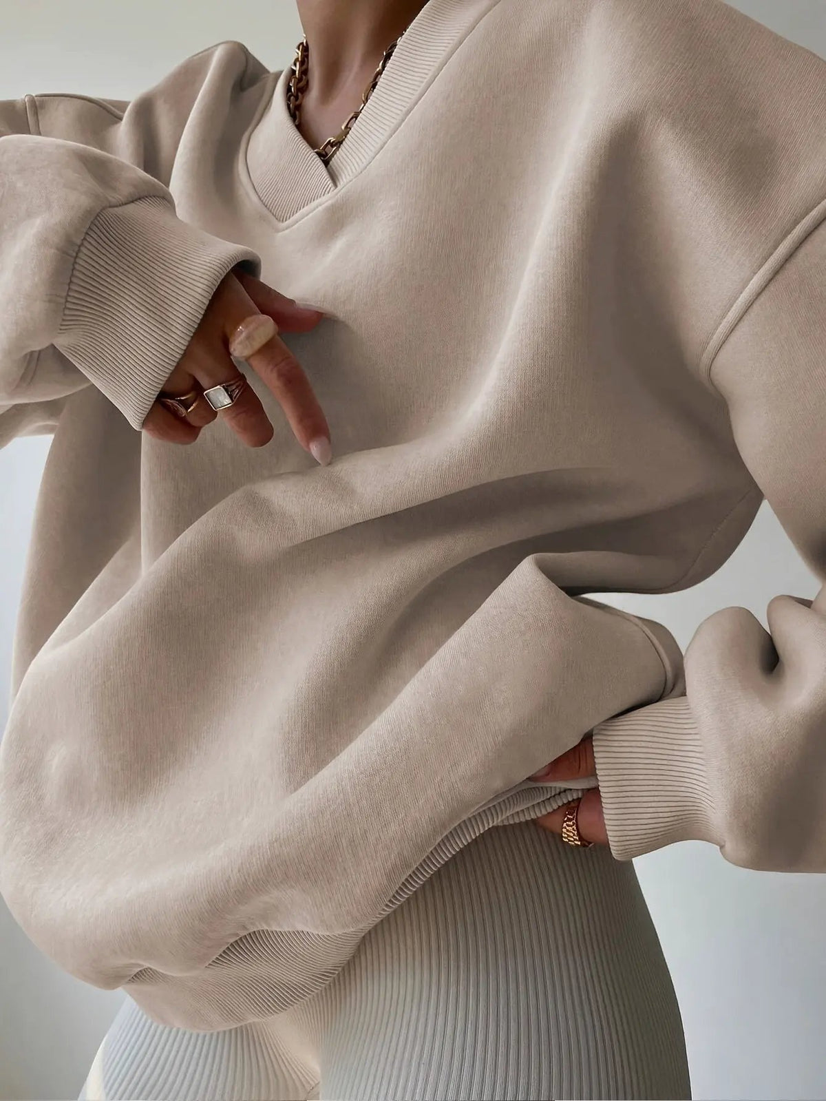 Women's Relaxed Half-Zip Sweatshirt with Collar-Women's Sweatshirts-Bellmaren-Khaki-S-My Store