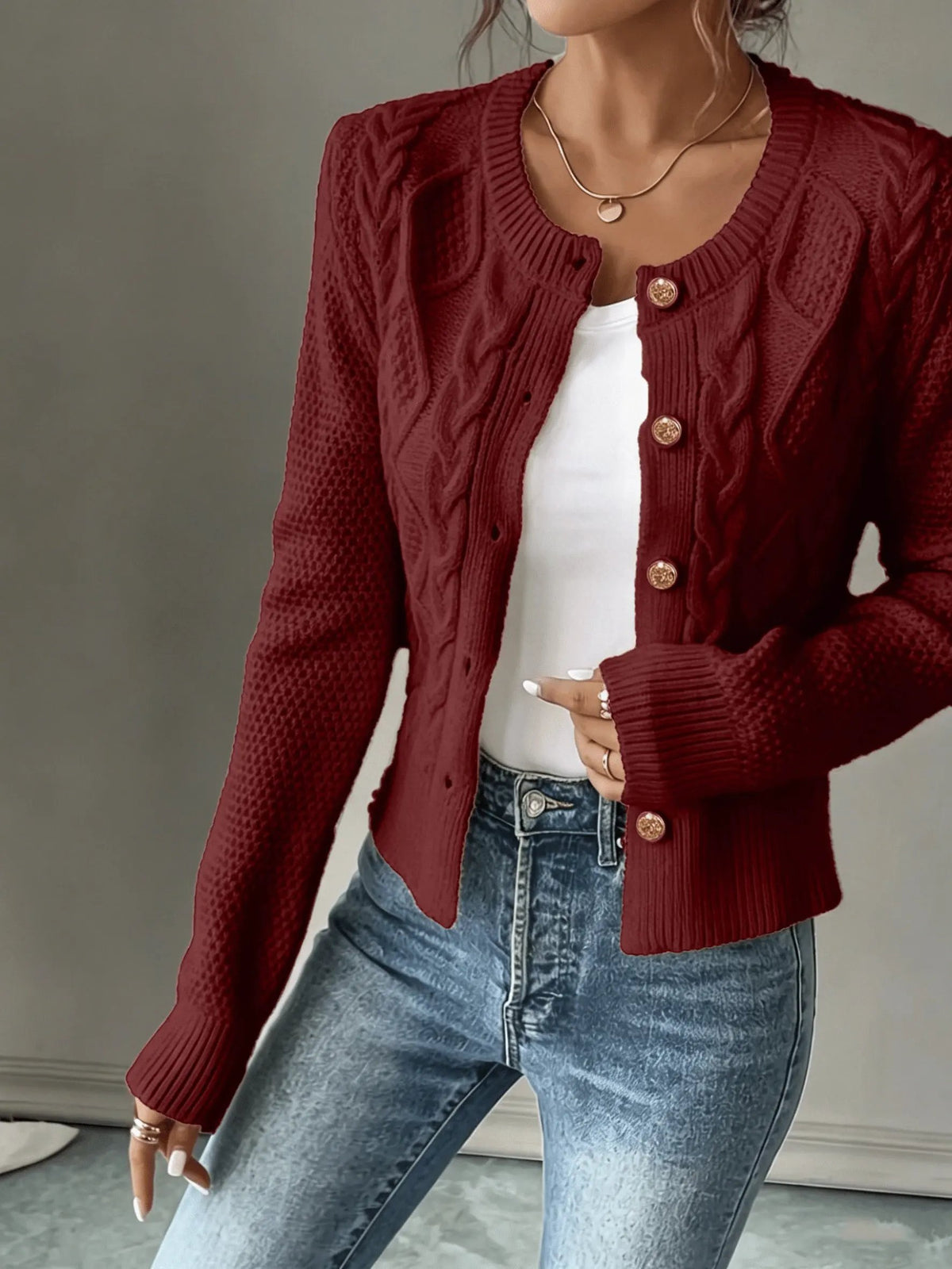 Women's Cable-Knit Button-Front Cardigan-Women’s Cardigans-Bellmaren-Black-S-My Store