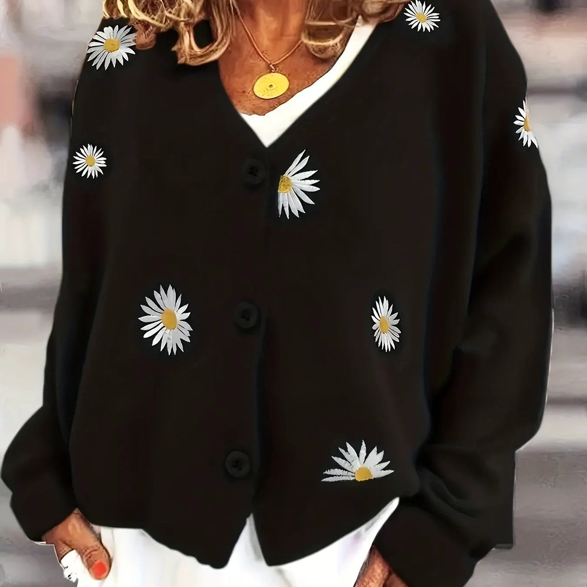 Maribel | Floral Embroidered Button-Front Cardigan by My Store