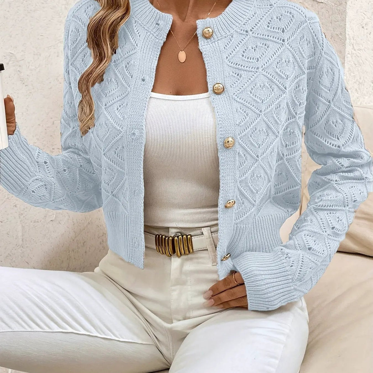Della | Textured Button-Front Cardigan by My Store