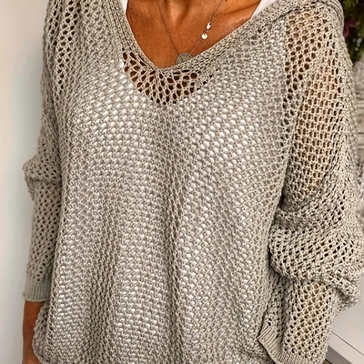 Women's Relaxed Open-Knit Hooded Sweater by Bellmaren