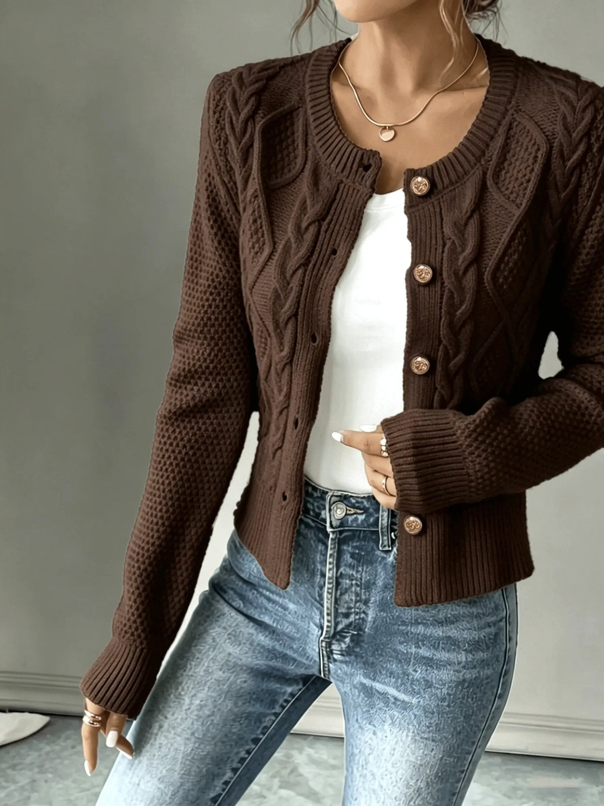 Women's Cable-Knit Button-Front Cardigan-Women’s Cardigans-Bellmaren-Black-S-My Store