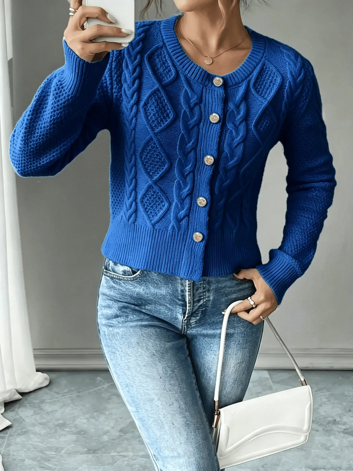 Women's Cable-Knit Button-Front Cardigan-Women’s Cardigans-Bellmaren-Black-S-My Store