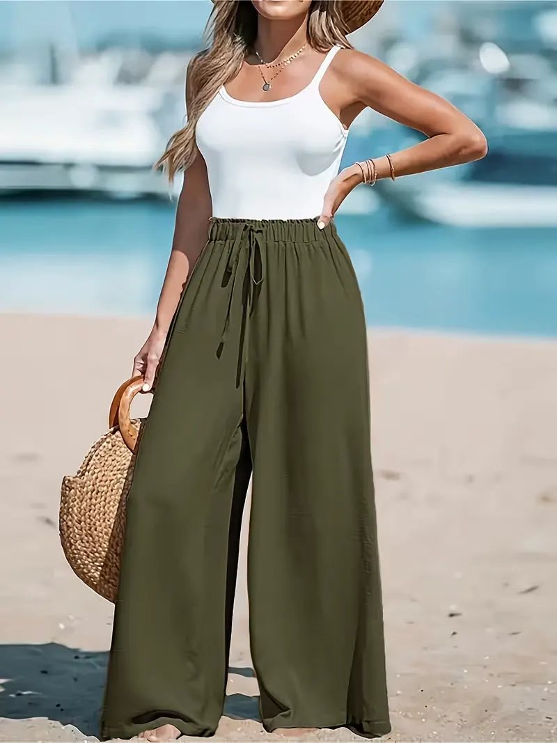 Women's Casual High-Waist Wide-Leg Trousers by Bellmaren