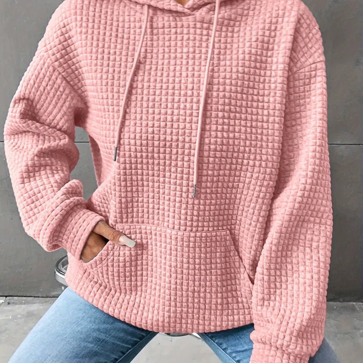 Women's Textured Hooded Top With Front Pouch-Women's Hoodies-Bellmaren-Pink-XL-My Store