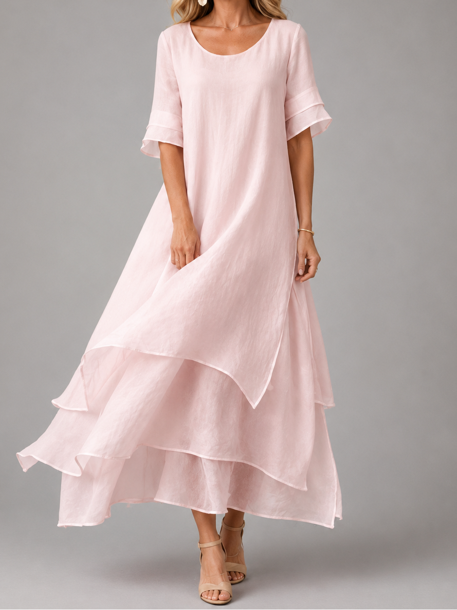 Women's Flowing Tiered Maxi Dress with Scoop Neck by Bellmaren