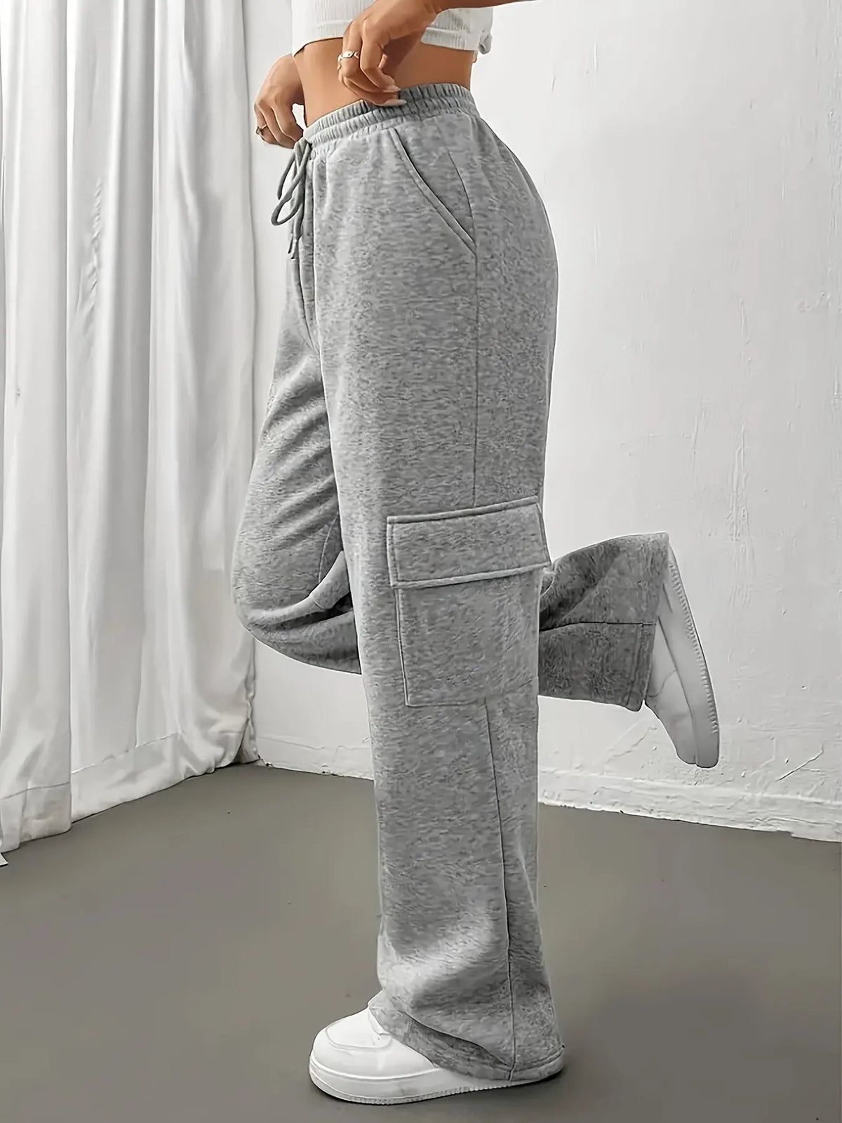 Women's Relaxed Cargo Joggers With Drawstring Waist-Women's Joggers-Bellmaren-Grey-S-My Store